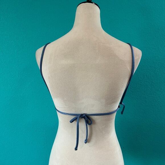 NWT Aerie Shine Rib String Triangle Bikini Top Marble Blue Beach Swim Surf - Picture 4 of 5